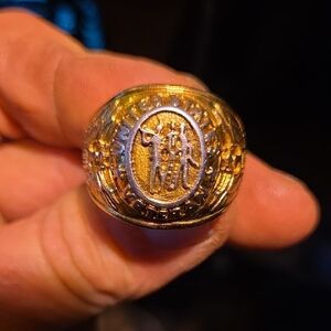 Gold-Tone Men's Signet Ring with Medallion Emblem